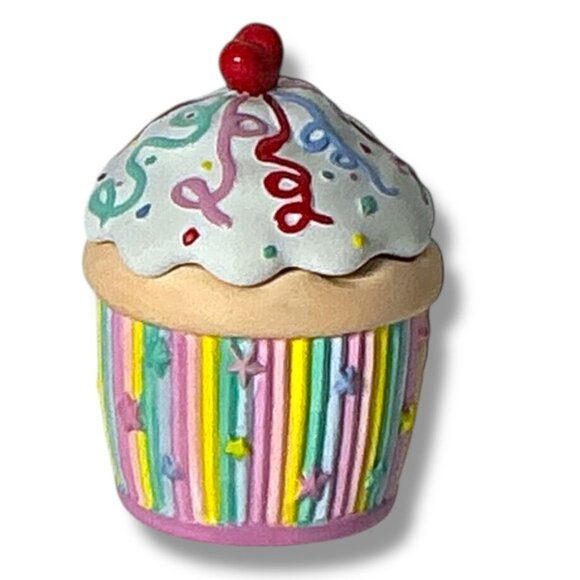Retired PartyLite Birthday Cupcake Candle Holder Trinket Box Vintage NWOT - Picture 3 of 16